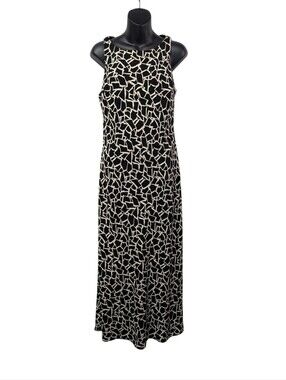 S.L. Fashions Size 12 Black White Geometric Mosaic Sleeveless Maxi Dress